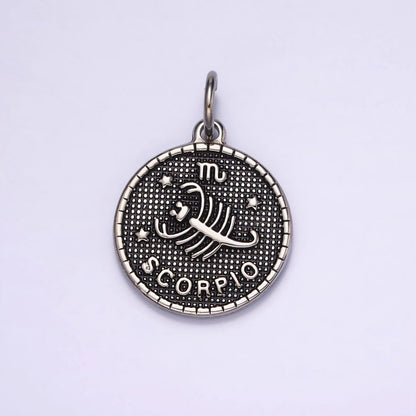 Stainless Steel Zodiac Astrological Sign Birth Star Constellation Dotted Round Silver Charm | A-A1229-A-A1234