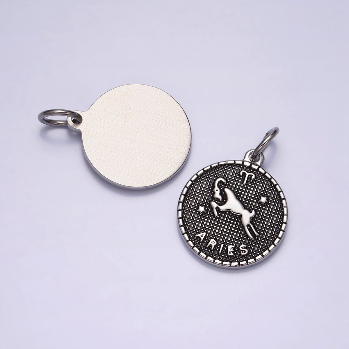 Stainless Steel Zodiac Astrological Sign Birth Star Constellation Dotted Round Silver Charm | A-A1229-A-A1234