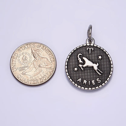 Stainless Steel Zodiac Astrological Sign Birth Star Constellation Dotted Round Silver Charm | A-A1229-A-A1234