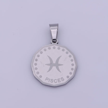 Stainless Steel Zodiac Horoscope Sign Silver Medallion Pendant | A-A1857-A-A1862