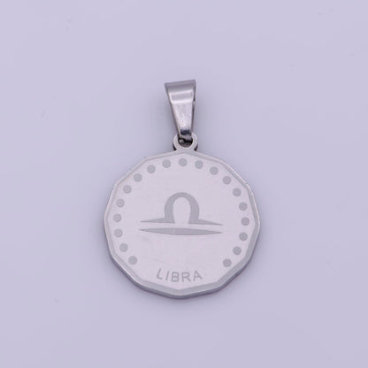 Stainless Steel Zodiac Horoscope Sign Silver Medallion Pendant | A-A1857-A-A1862