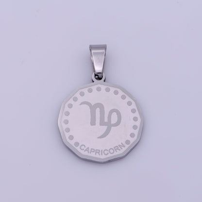 Stainless Steel Zodiac Horoscope Sign Silver Medallion Pendant | A-A1857-A-A1862