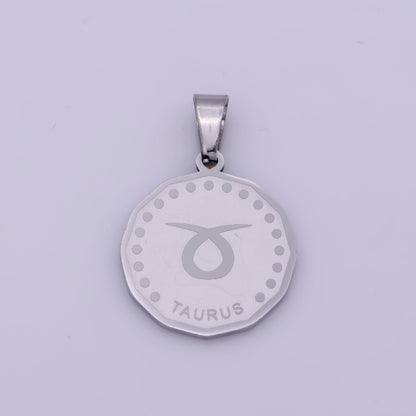 Stainless Steel Zodiac Horoscope Sign Silver Medallion Pendant | A-A1857-A-A1862