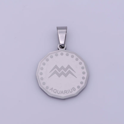 Stainless Steel Zodiac Horoscope Sign Silver Medallion Pendant | A-A1857-A-A1862
