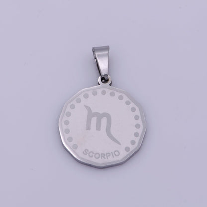 Stainless Steel Zodiac Horoscope Sign Silver Medallion Pendant | A-A1857-A-A1862