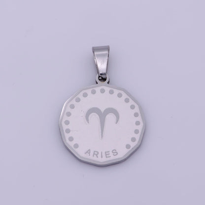 Stainless Steel Zodiac Horoscope Sign Silver Medallion Pendant | A-A1857-A-A1862