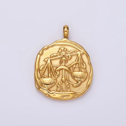 Stainless Steel Zodiac Sign Birth Month Personalized Stamped Round Charm | A-A1235-A-A1240