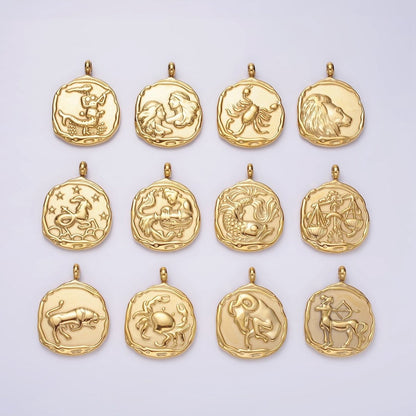 Stainless Steel Zodiac Sign Birth Month Personalized Stamped Round Charm | A-A1235-A-A1240