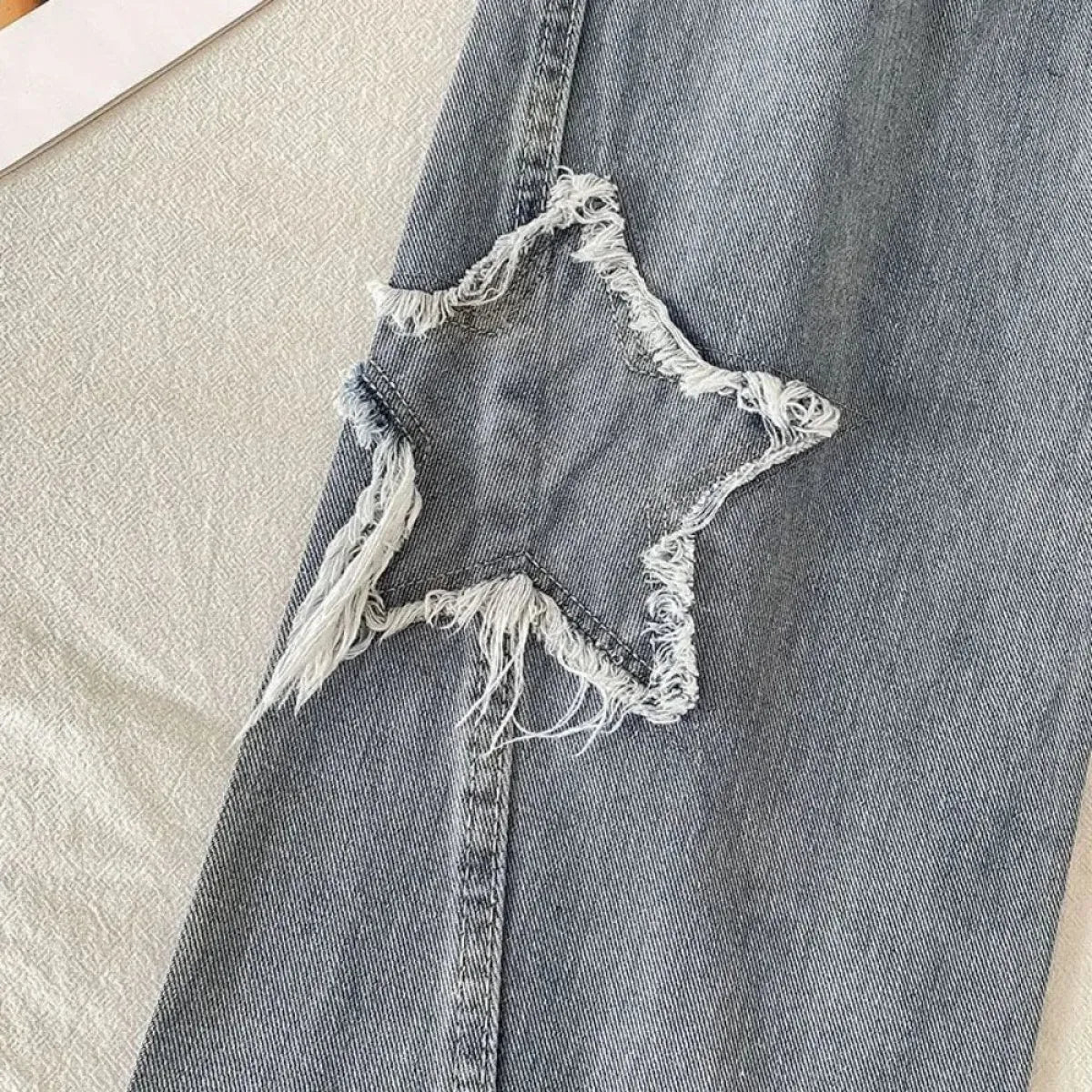 Star Patch Ripped High Waist Straight Leg Jeans – Women&