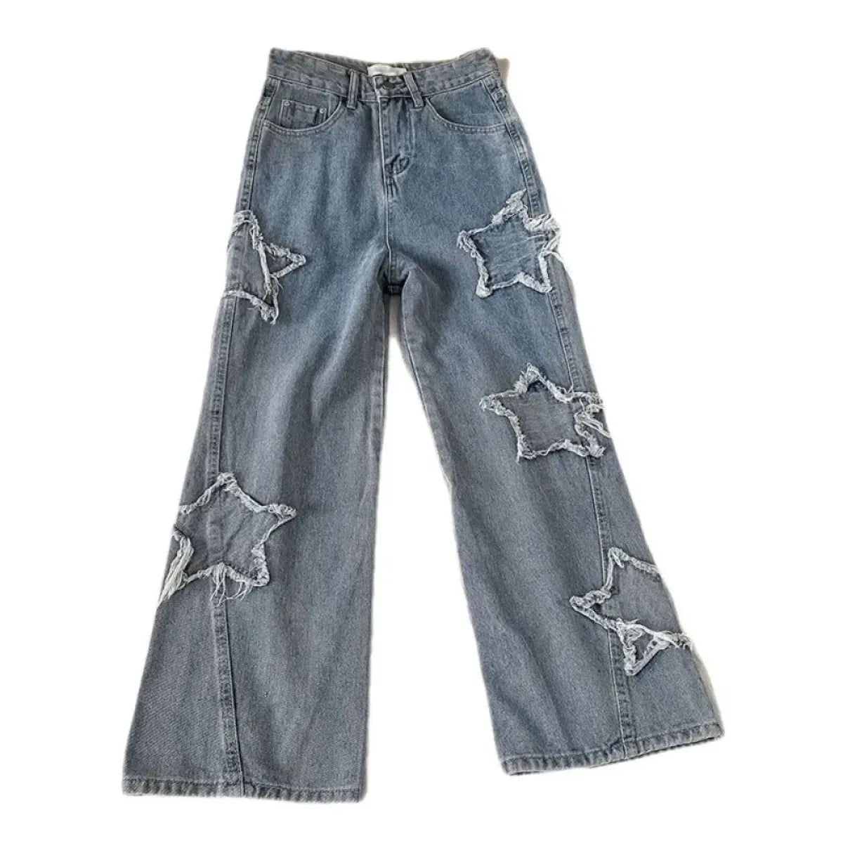 Star Patch Ripped High Waist Straight Leg Jeans – Women&