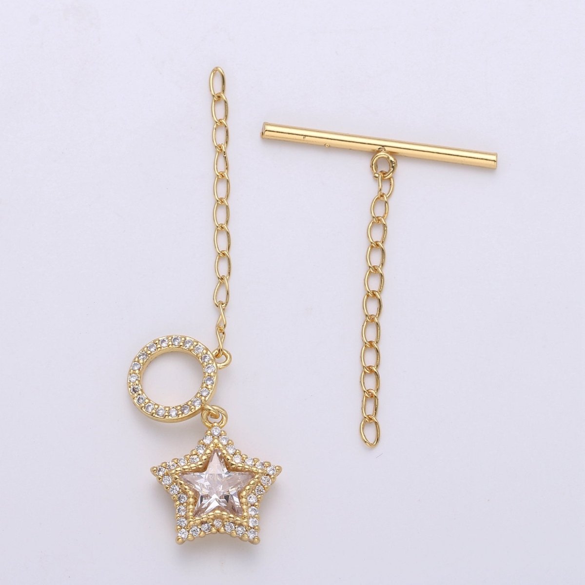 Star Pave CZ Toggle Clasp Silver, 24K Gold Filled Toggle Clasp Micro Pave Clear CZ OT Toggle Clasp, For Necklacet/Bracelet Jewelry Supplies K-450 K-451