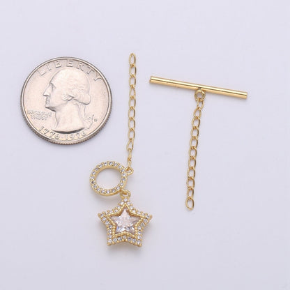 Star Pave CZ Toggle Clasp Silver, 24K Gold Filled Toggle Clasp Micro Pave Clear CZ OT Toggle Clasp, For Necklacet/Bracelet Jewelry Supplies K-450 K-451