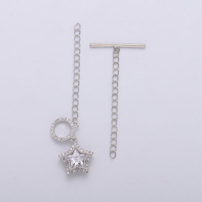 Star Pave CZ Toggle Clasp Silver, 24K Gold Filled Toggle Clasp Micro Pave Clear CZ OT Toggle Clasp, For Necklacet/Bracelet Jewelry Supplies K-450 K-451