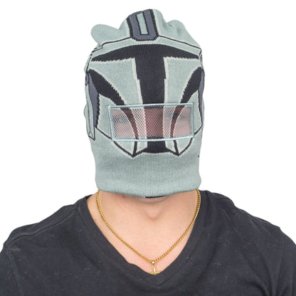 Star Wars Mandalorian Beanie Hat and Mask Helmet Grey