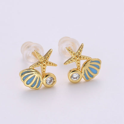 Starfish Ocean Under the Sea Stud Earring with Cz stone Q-378 Q-379