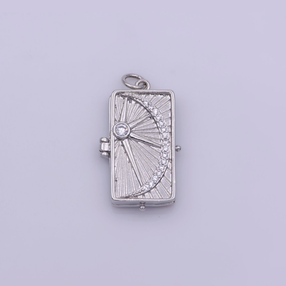 Starry Night Locket Pendant, Moon Star CZ Locket Charm Necklace, 14K Gold Filled Rectangle Locket Charm for Necklace, M-699