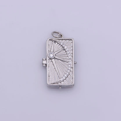 Starry Night Locket Pendant, Moon Star CZ Locket Charm Necklace, 14K Gold Filled Rectangle Locket Charm for Necklace, M-699