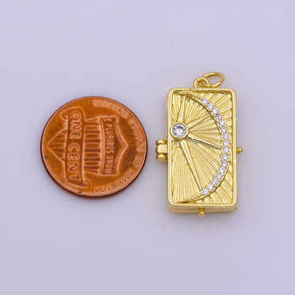 Starry Night Locket Pendant, Moon Star CZ Locket Charm Necklace, 14K Gold Filled Rectangle Locket Charm for Necklace, M-699