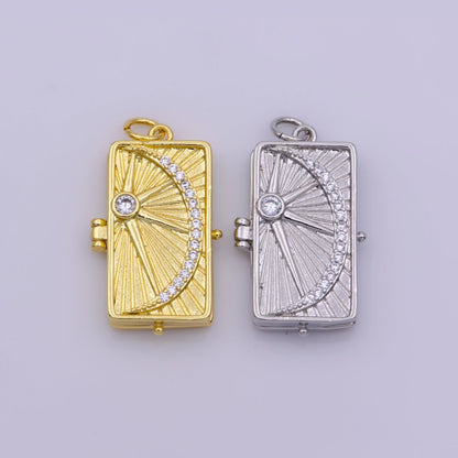 Starry Night Locket Pendant, Moon Star CZ Locket Charm Necklace, 14K Gold Filled Rectangle Locket Charm for Necklace, M-699