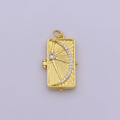 Starry Night Locket Pendant, Moon Star CZ Locket Charm Necklace, 14K Gold Filled Rectangle Locket Charm for Necklace, M-699