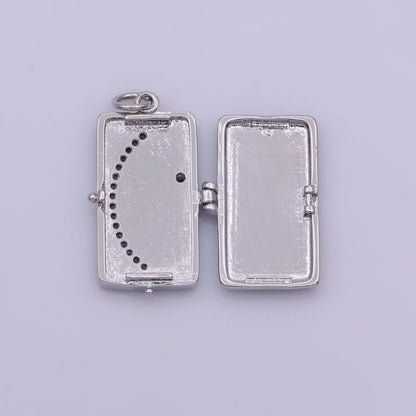 Starry Night Locket Pendant, Moon Star CZ Locket Charm Necklace, 14K Gold Filled Rectangle Locket Charm for Necklace, M-699
