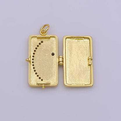Starry Night Locket Pendant, Moon Star CZ Locket Charm Necklace, 14K Gold Filled Rectangle Locket Charm for Necklace, M-699