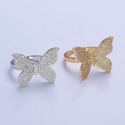 Statement Big Mariposa Ring Gold Pave Silver Butterfly Ring Open Adjustable Jewelry O-2229  O-2230