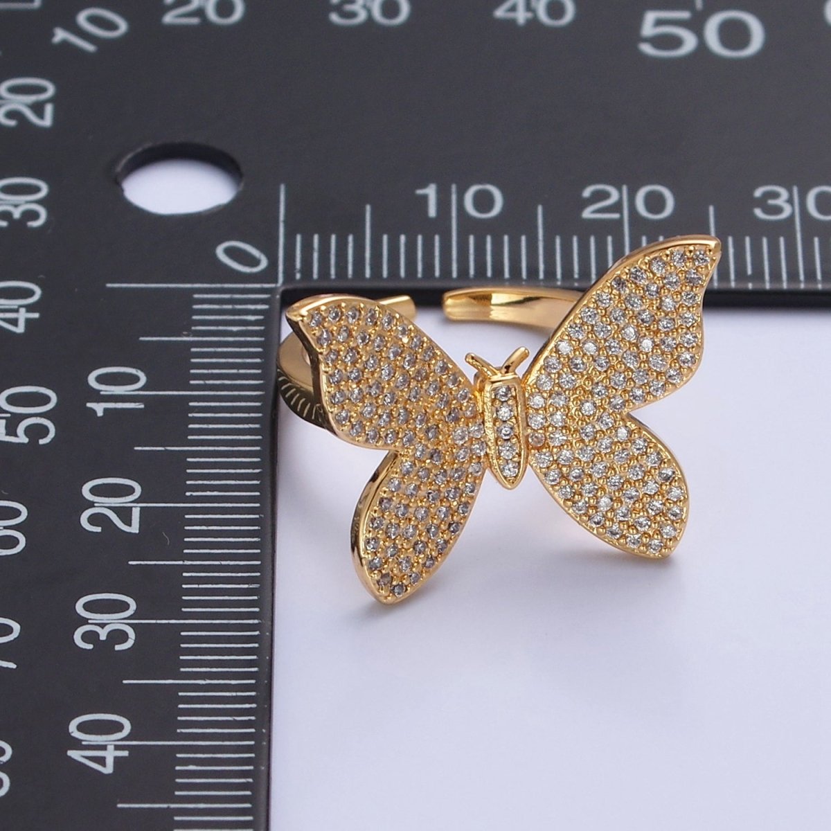 Statement Big Mariposa Ring Gold Pave Silver Butterfly Ring Open Adjustable Jewelry O-2229  O-2230