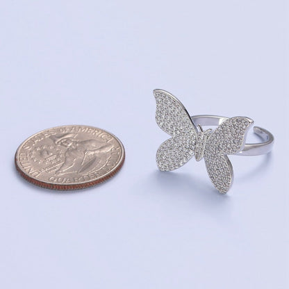 Statement Big Mariposa Ring Gold Pave Silver Butterfly Ring Open Adjustable Jewelry O-2229  O-2230