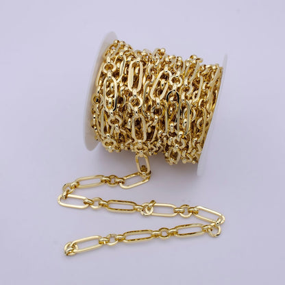 Statement Bold Chunky Gold Elongated Thick PaperClip Long and short Chain with Rolo &amp; Cable Link, Unfinished Chain by Yard For Jewelry Making | ROLL-704