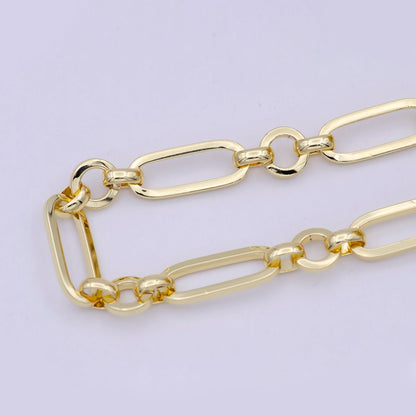 Statement Bold Chunky Gold Elongated Thick PaperClip Long and short Chain with Rolo &amp; Cable Link, Unfinished Chain by Yard For Jewelry Making | ROLL-704