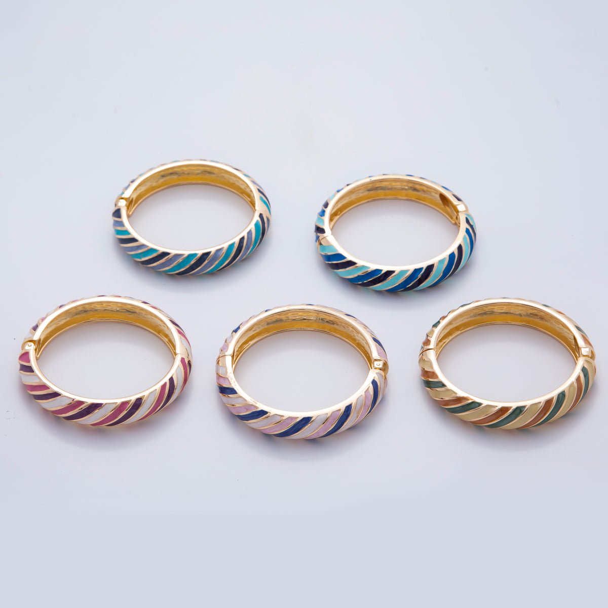 18K Gold Filled Summer Multicolor Enamel Stripped Bangle Bracelet | WA-3333 ~ WA-3337