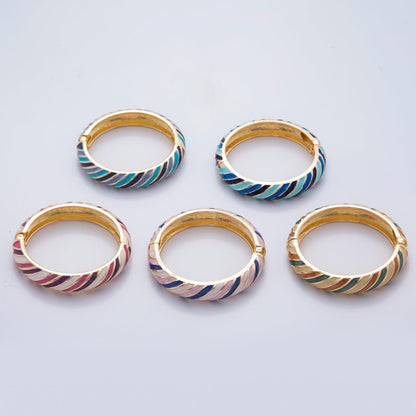 18K Gold Filled Summer Multicolor Enamel Stripped Bangle Bracelet | WA-3333 ~ WA-3337