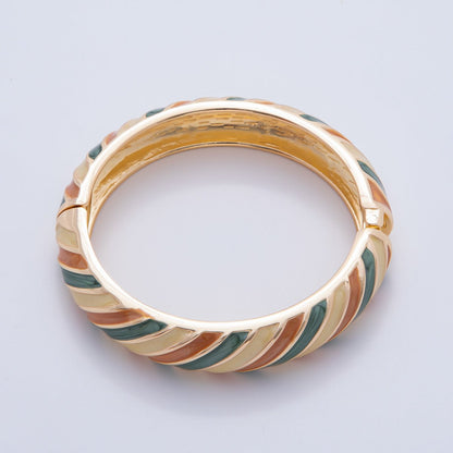 18K Gold Filled Summer Multicolor Enamel Stripped Bangle Bracelet | WA-3333 ~ WA-3337