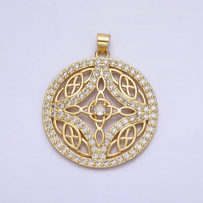 Statement Medallion Pendant Micro Pave Round Disc Charm in 24k Gold Filled AA256