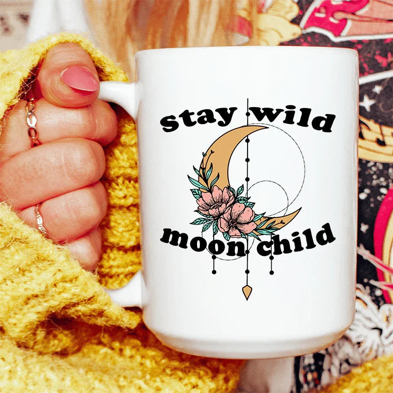 Stay Wild Moon Child Boho Ceramic Mug 15 oz