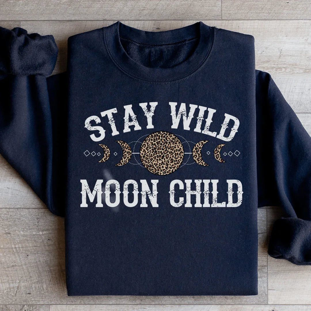 Boho Celestial Leopard Fleece Pullover – \"Stay Wild Moon Child\"