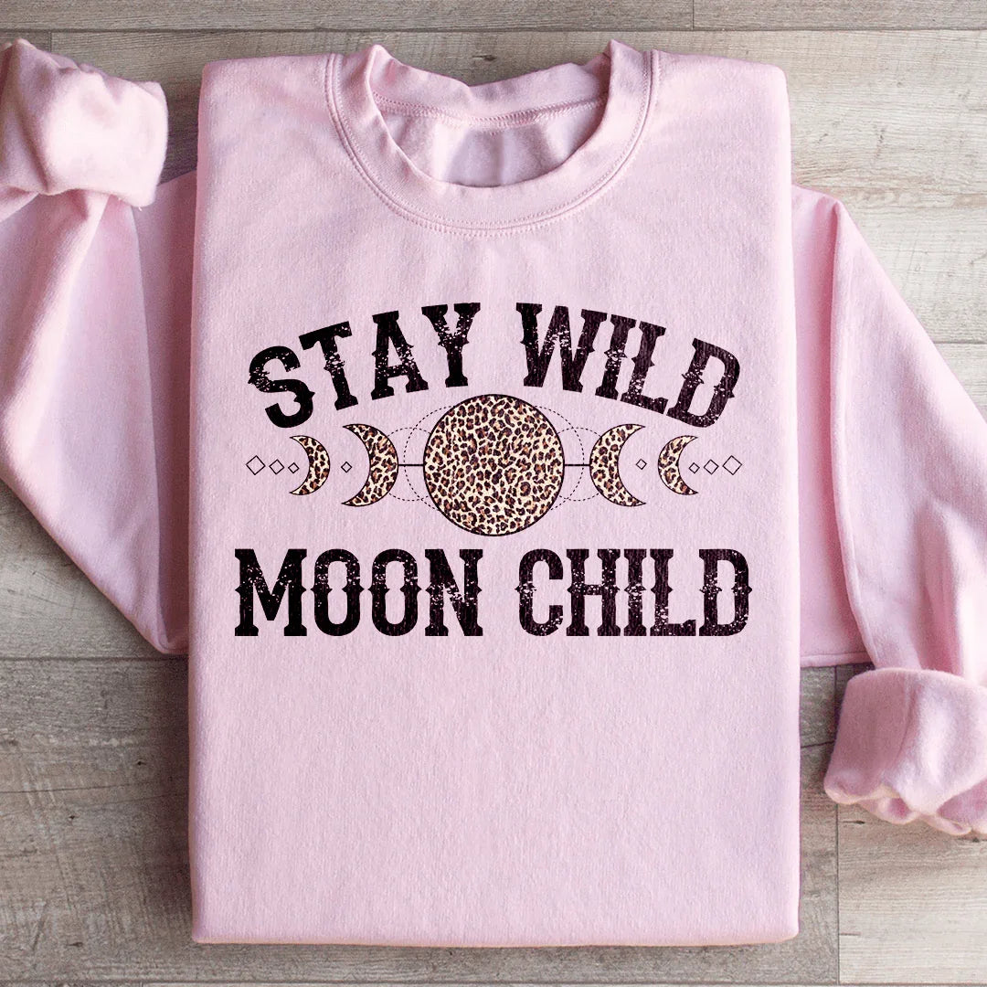 Boho Celestial Leopard Fleece Pullover – \"Stay Wild Moon Child\"