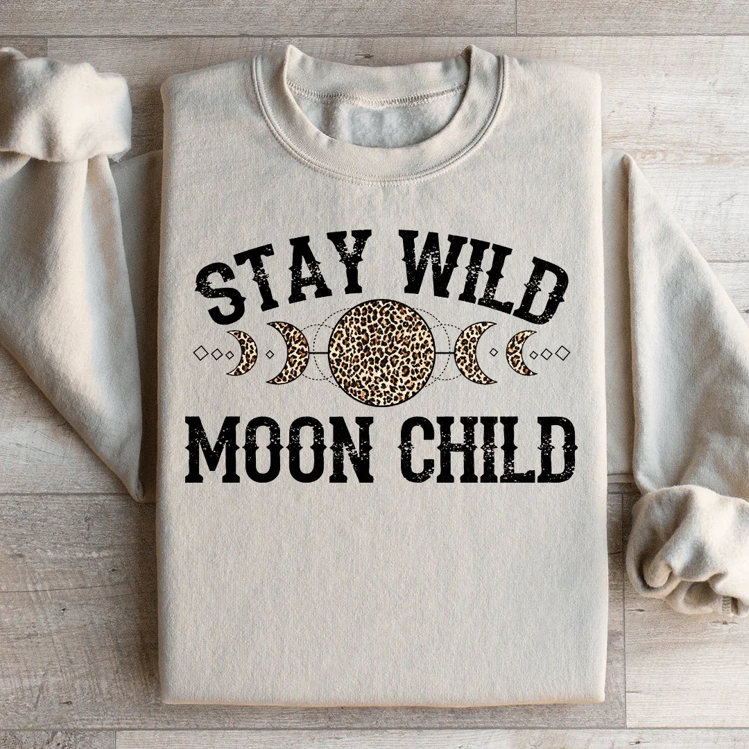 Boho Celestial Leopard Fleece Pullover – \"Stay Wild Moon Child\"