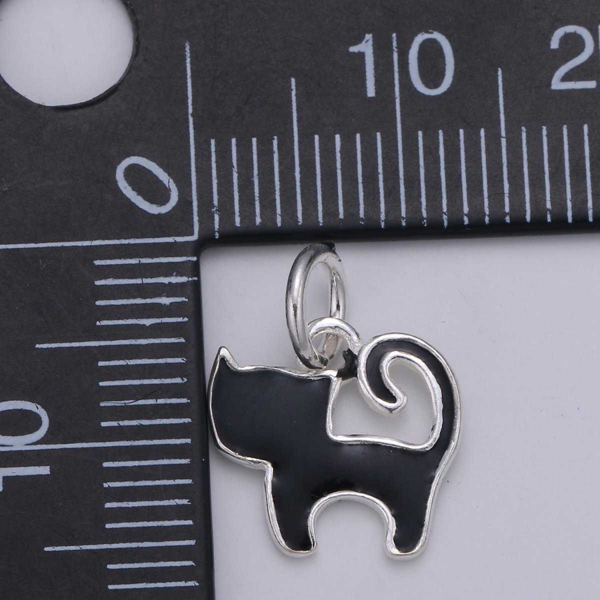 Sterling Silver Cat Charm. Kitten Charm Black White Cat Enamel Charm 925 Sterling Silver Cat Charm. Cat Lover Gift SL-007