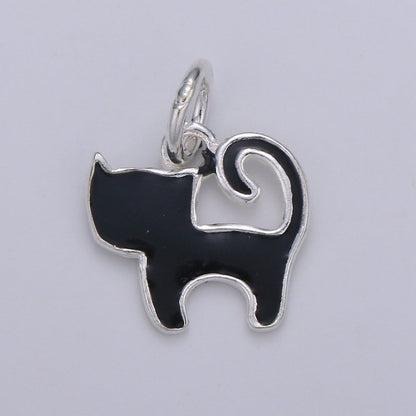 Sterling Silver Cat Charm. Kitten Charm Black White Cat Enamel Charm 925 Sterling Silver Cat Charm. Cat Lover Gift SL-007