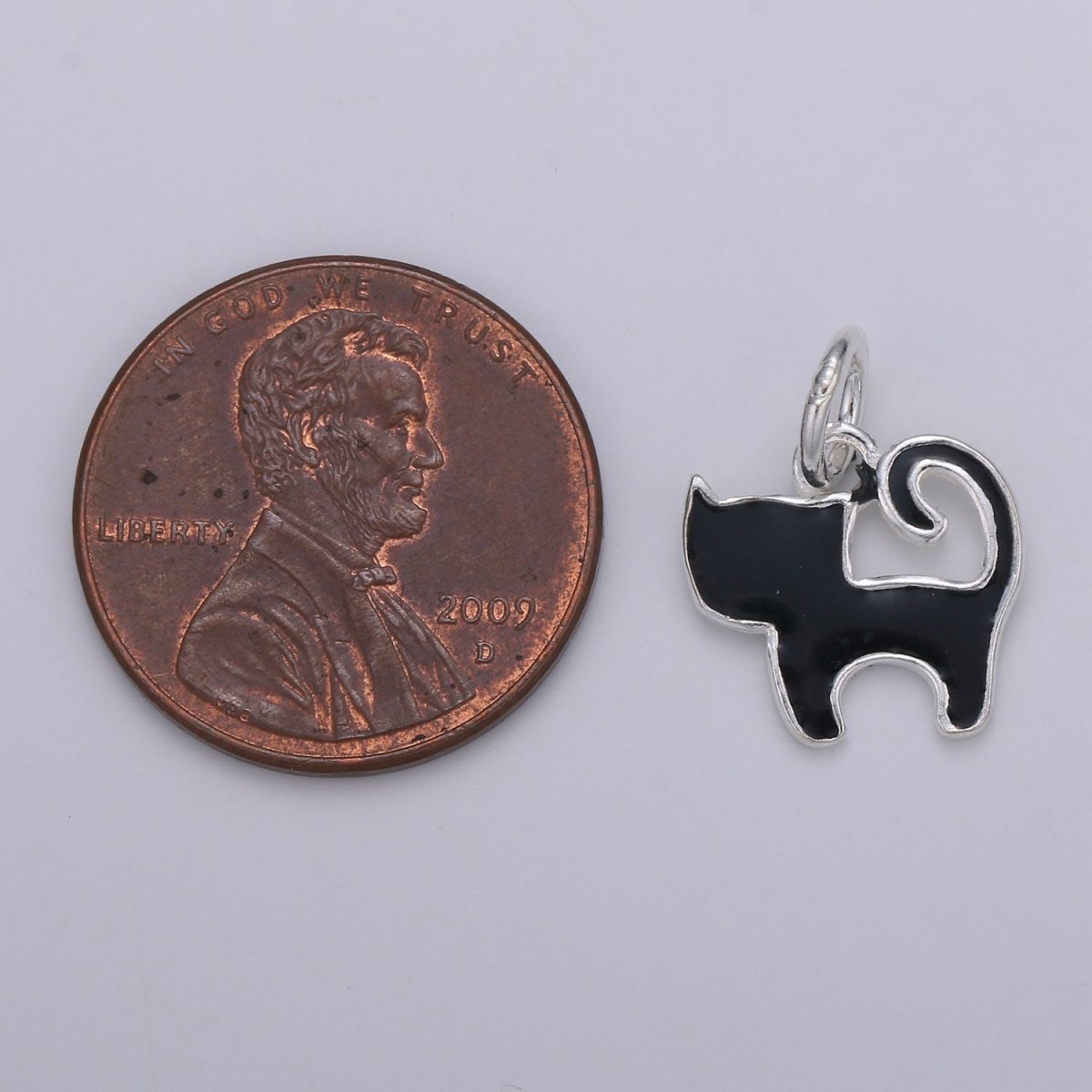 Sterling Silver Cat Charm. Kitten Charm Black White Cat Enamel Charm 925 Sterling Silver Cat Charm. Cat Lover Gift SL-007