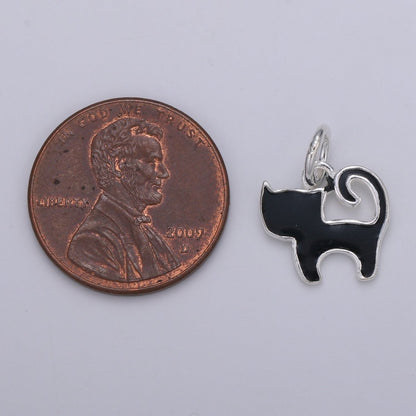 Sterling Silver Cat Charm. Kitten Charm Black White Cat Enamel Charm 925 Sterling Silver Cat Charm. Cat Lover Gift SL-007