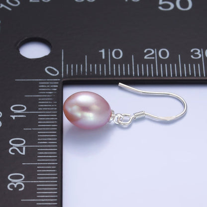 Sterling Silver Hook Earring w/ White, Pink, Purple Pearl Attachment | T003-005