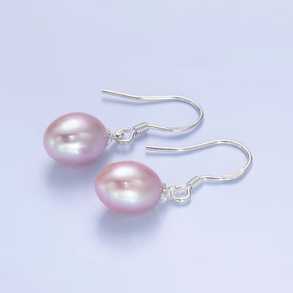 Sterling Silver Hook Earring w/ White, Pink, Purple Pearl Attachment | T003-005