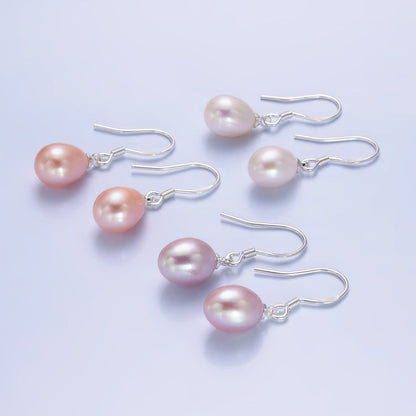 Sterling Silver Hook Earring w/ White, Pink, Purple Pearl Attachment | T003-005