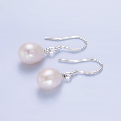 Sterling Silver Hook Earring w/ White, Pink, Purple Pearl Attachment | T003-005