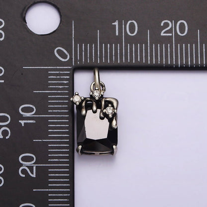 Sterling Silver S925 Black Baguette CZ Molten Drip Charm | SL-324
