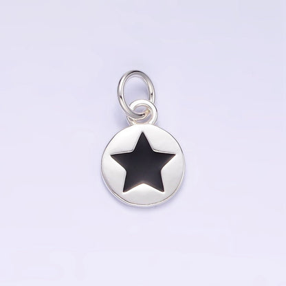Sterling Silver S925 Black Celestial Star Round Mini Charm | SL-020