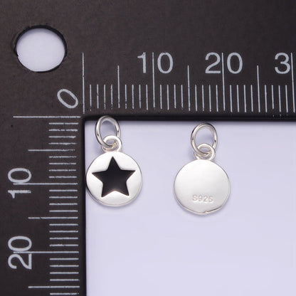 Sterling Silver S925 Black Celestial Star Round Mini Charm | SL-020